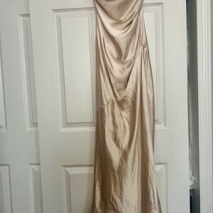 Hello Molly Strapless Satin Dress in Champagne NWT